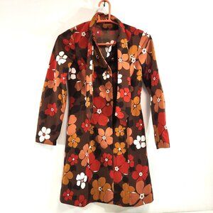 1960s Flower Power Long Sleeved Dress Floral Mod Psychedelic Neck Tie Small